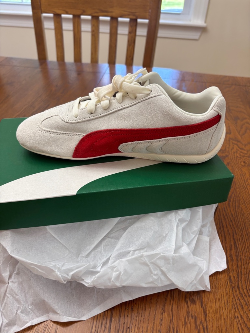 Puma Kids White Suede Sneaker with Red Formstripe